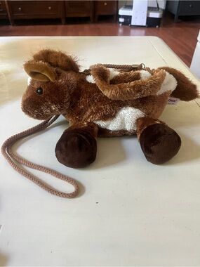 Plush Brown Pony Shoulder Bag with White Accents